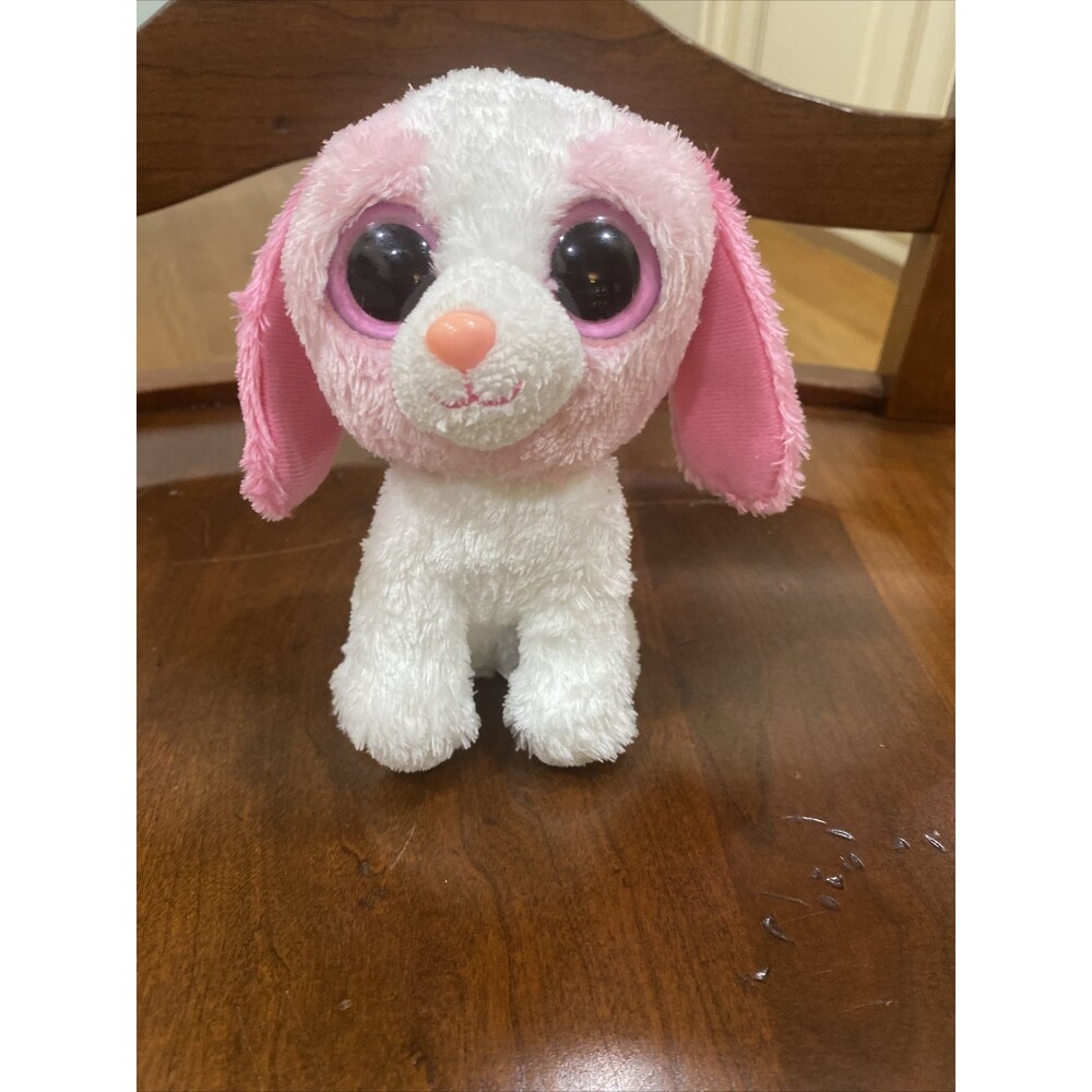 TY Beanie BOO “ Cookie” Dog  6 Inch Pastel Pink & White Retired 2011